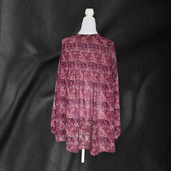 Knox Rose Boho-Chic Burgundy Paisley Smocked Blouse - XXL - Peasant, Prairie - Picture 3 of 10